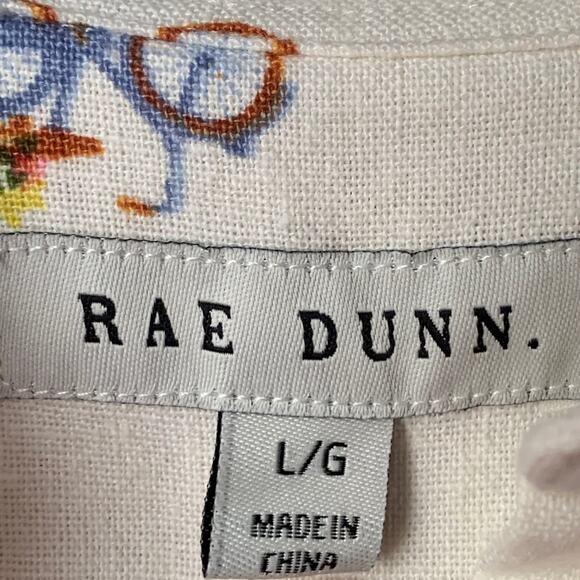 Rae Dunn Women's Linen Bicycle Pattern Button Up Shirt Short Sleeve Collar Large - Picture 9 of 16